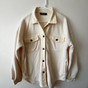 Boutique Cream Button-Up Fleece Women’s Shacket
